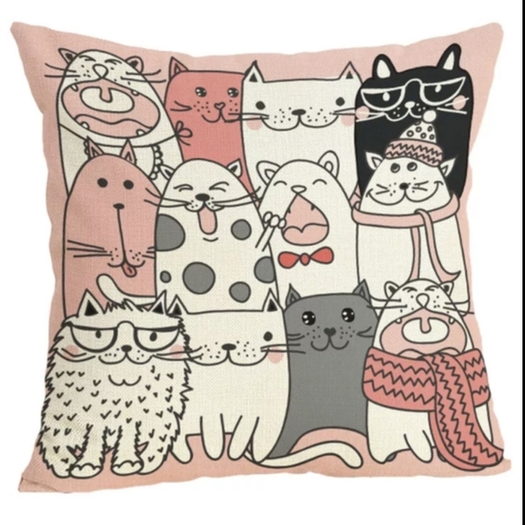 Cartoon Kitty Theme Design Cats Pattern Linen Zippered Pillowcase - Picture 8 of 8